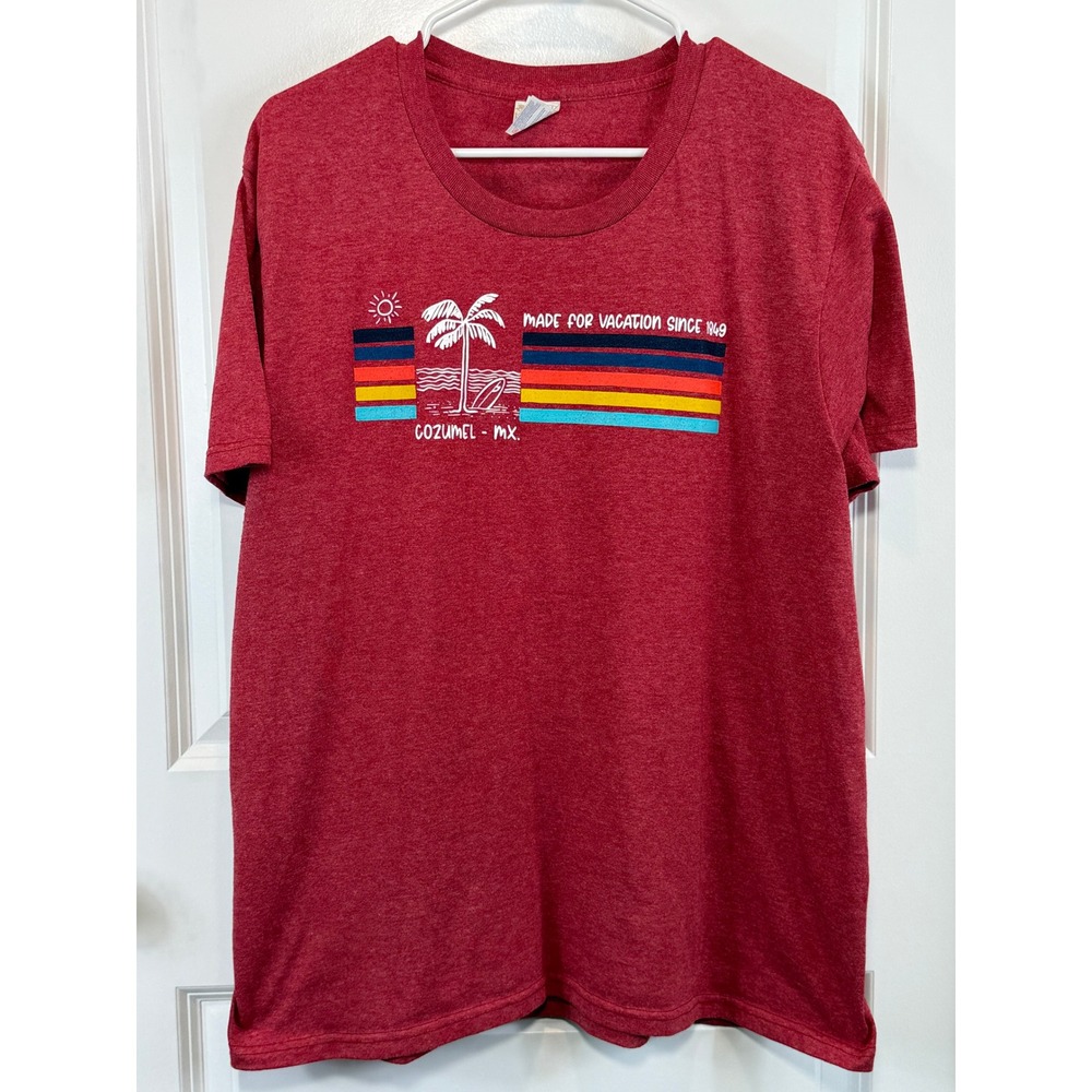 Yazbek Cozumel Mexico Graphic T-Shirt Men's XL Heather Red Retro Surf Vacation